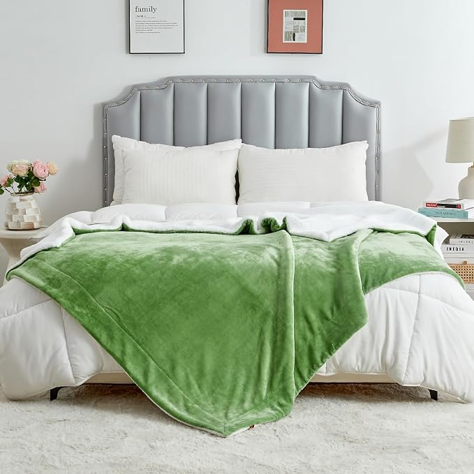 SOCHOW Sherpa Fleece Throw Blanket, Sage Green, 50x60 inches | Double-Sided Super Soft Luxurious Plush Blanket Throw Size