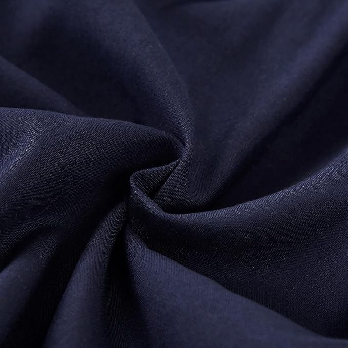 MEILA Wrap Around Bed Skirt for Queen & King Beds, 12" Drop, Navy Blue | Three-Side Adjustable Elastic Dust Ruffle, Ruffled Polyester Fabric, Easy to Install, Fade Resistant & Machine Washable