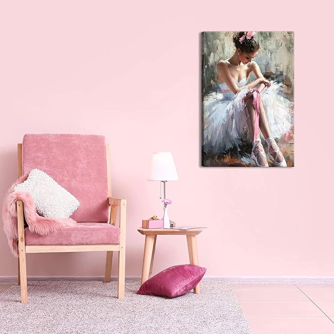 Pink Ballerina Girl Canvas Wall Art Ballet Lover Wall Decor Picture | Modern Ballet Dancer Poster Print for Dance Studio Bedroom Girls Room Preppy Dormitory Painting Artwork Home Decoration