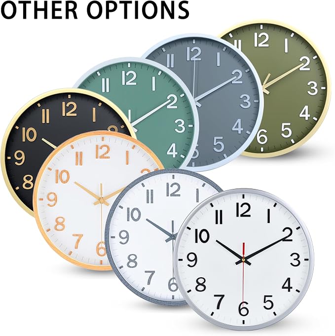 Wall Clocks Battery Operated 12 inch Modern Wall Clock,Silent Non Ticking Wall Clock for Living Room Bedroom Kitchen Office Classroom Decor (Silver and White)