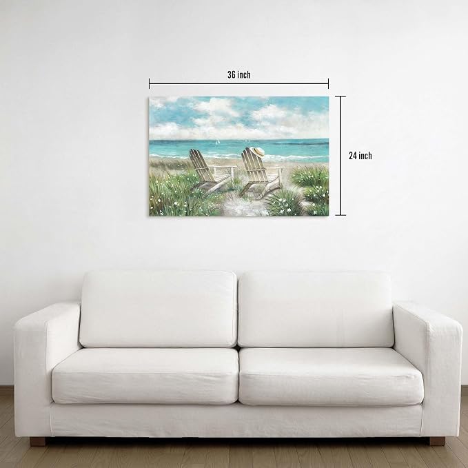 arttitue Beach Wall Art Canvas Picture: Coastal Chair Seascape Painting Decor Ocean Sea Scene Print Landscape Seaside Artwork for Living Room Bedroom Office 36 x 24 Inch