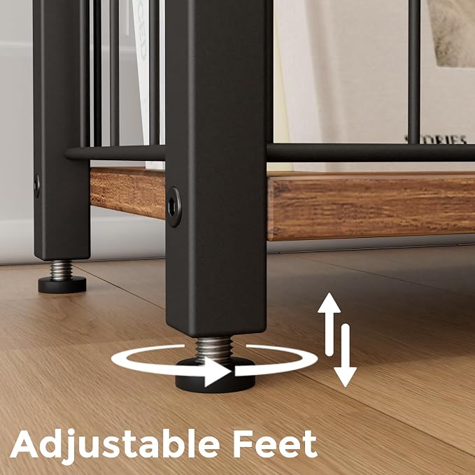 Homleke Narrow Side Table with Magazine Holder, Skinny End Table | Space-Saving Design, Small Spaces, Storage Shelf, Metal Frame, Easy Assembly, 7.1" D x 16.9" W x 23.6" H, Rustic Walnut