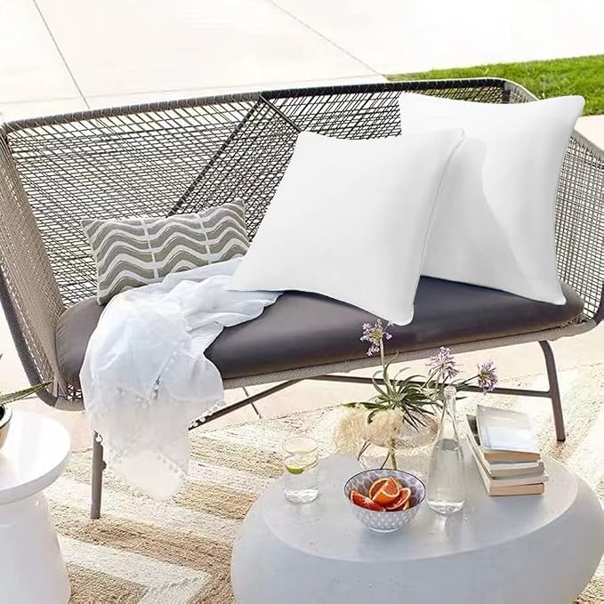 22 x 22 Outdoor Throw Pillow Inserts Set of 2 Waterproof Square Premium Decorative Couch Pillow Stuffers Form Large White Sofa Cushions Indoor