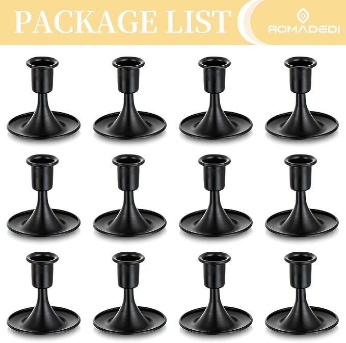 Black Candlestick Candle Holders for Taper :12 PCS Romadedi Candle Stick Holder Set Vintage Table Centerpiece Halloween Decoration Wedding Christmas Fireplace Mantel Home Deocr