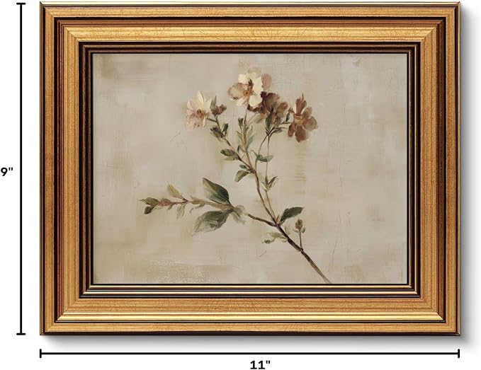 Vintage Gold Framed 3D Textured Wall Art Rustic Wildflower Wall Decor Picture Neutral Floral Botanical Poster Print for Gallery Living Room Bedroom Home Decoration 9x11in
