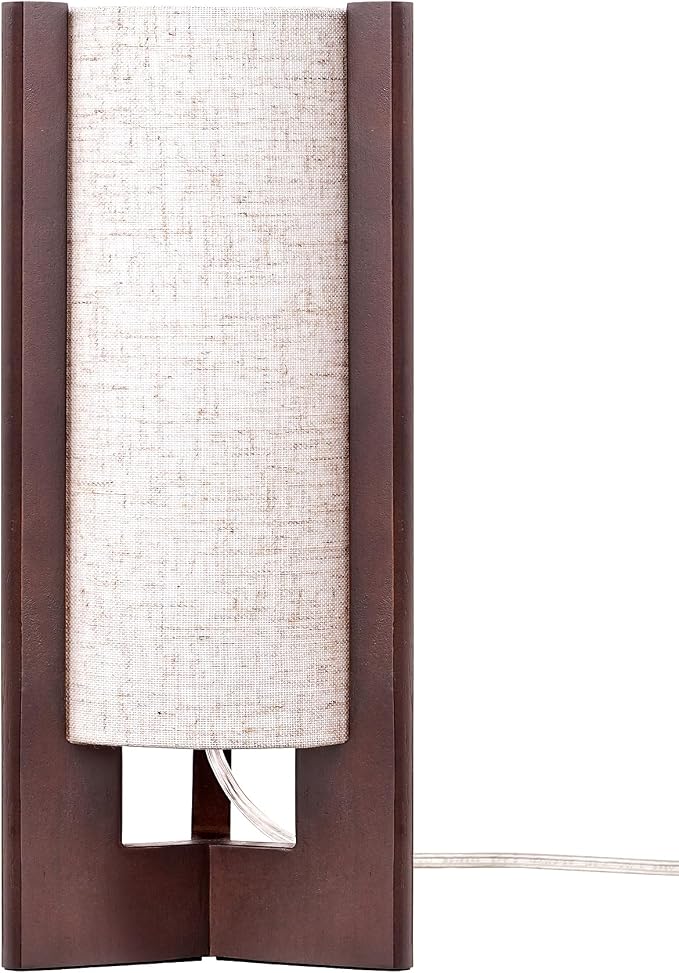 EDISHINE Wood Table Lamp, 13.5" Small Bedside Lamp, Rosewood, E26 Base