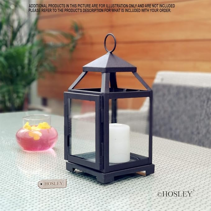 Hosley Set of 2 Clear Glass and Iron Classic Style Lantern 12 Inch High Ideal Gift for Weddings Festivities Parties Outdoor Activities Aromatherapy Spa Settings with Votive or LED W9