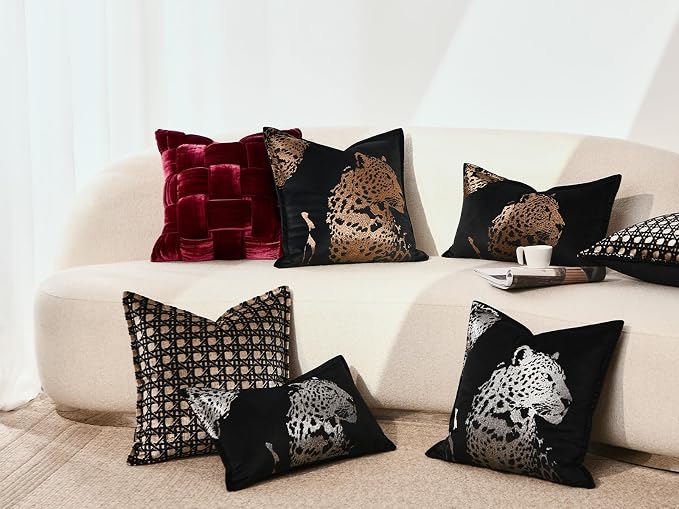Velvet Throw Pillow Covers 18x18'', New Upgrade Brown Cheetah Leopard Embroidered Pillows Cover, Decorative Pillow Cushion Cover for Sofa Bed Bedroom Living Room