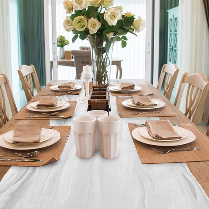 1 Pack Cheesecloth Table Runner 10Ft Christmas Gauze Boho Table Runners for Wedding Decor Bridal Shower Decorations Baby Shower Party(35" x 120")