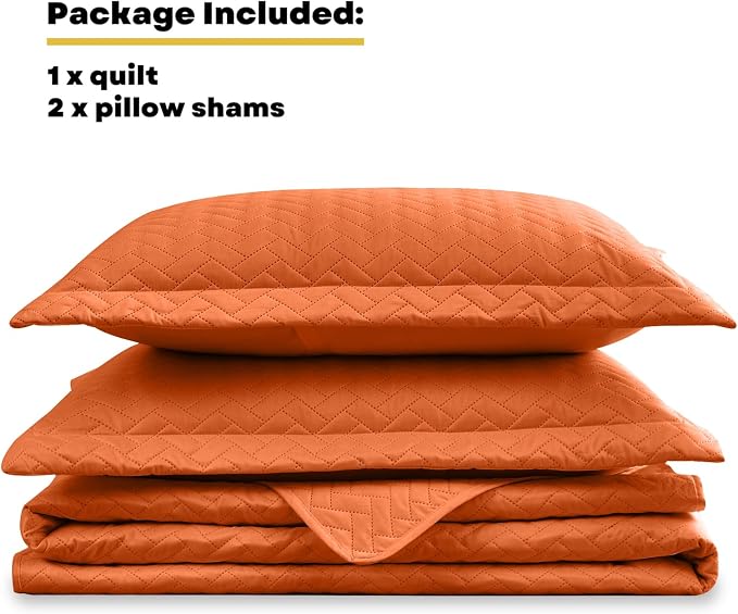 Maple&Stone Brunt Orange Quilt Set King Size, Lightweight Bedspread | Breathable Coverlet with Chevron Pattern, All-Season Dorm Bed Cover Set Bedding Decor 3 Piece