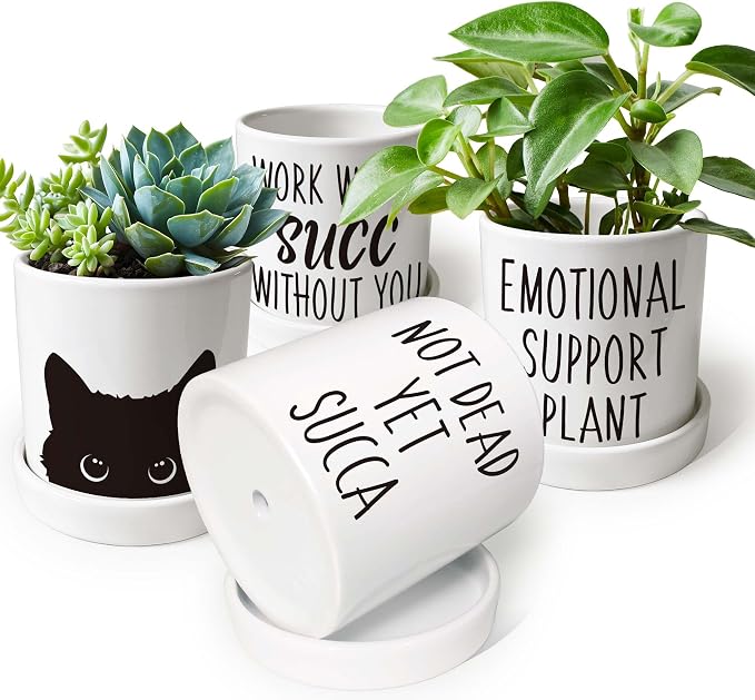4.3 inch Small Black Cat Flower Pot,Cute Plant Pot with Cat