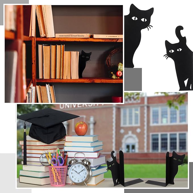 Geelin Peeping Cat Bookends Set of 2 Metal Book Ends for Shelves