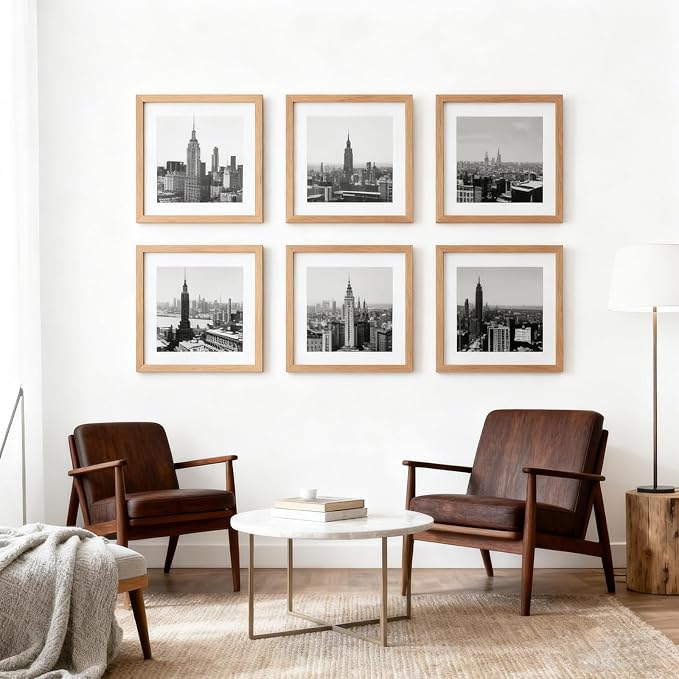 12x12 Picture Frame Natural,10x10 Mat,Tempering Glass,Engineered Wood