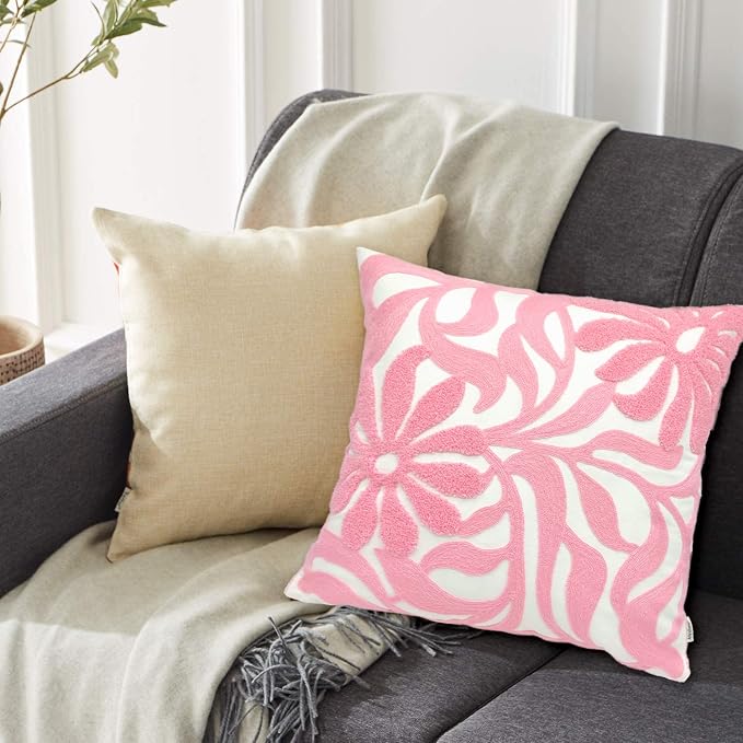 Alysheer Floral Embroidered Throw Pillow Cover 18"x18" 1pc, Light Pink
