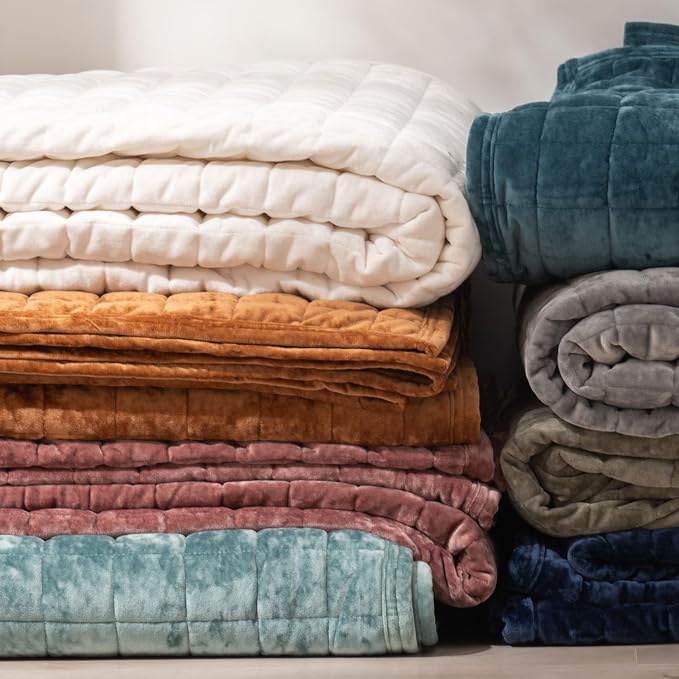 RECYCO Channel Box Stitch Velvet Quilt Set, Full Queen Size, Terracotta | Ultra Soft Lightweight Velvet Comforter, Luxury Oversized Bedspread Coverlet, Quilted Bedding Set for All Season with 2 Shams