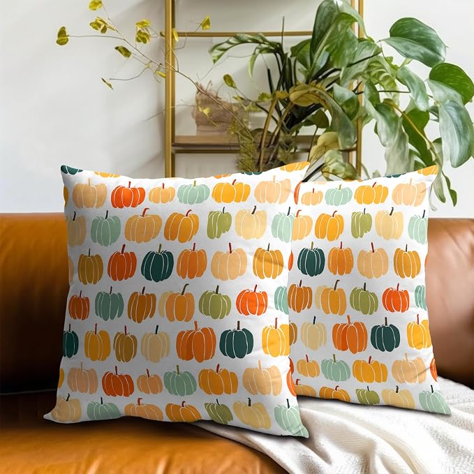 Fall Pumpkin Throw Pillow Cover 24X24 Inch Set of 2 Autumn Orange Pumpkin Outdoor Pillow Cases Colorful Autumn Thanksgiving Harvest Farmhouse Square Cushion Cover For Sofa Couch Porch Patio Home Decor