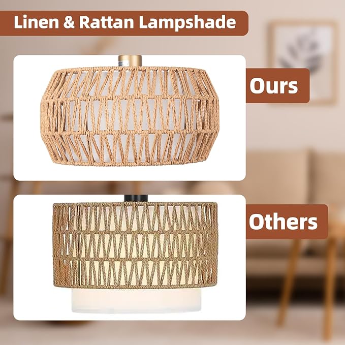 Brilvibera Boho Gold Farmhouse Floor Lamp- Rattan Lamp with Remote and Bulb