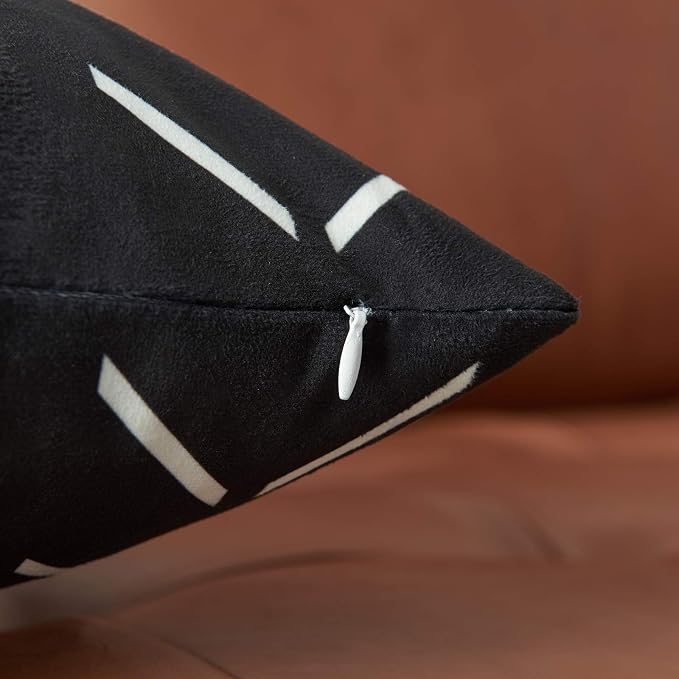 Set of 2 Black Lumbar Pillow Covers 12 x 20 inches Boho Aztec Polyester Blend Decorative Throw Pillow Covers for Sofa Couch Bed Decor