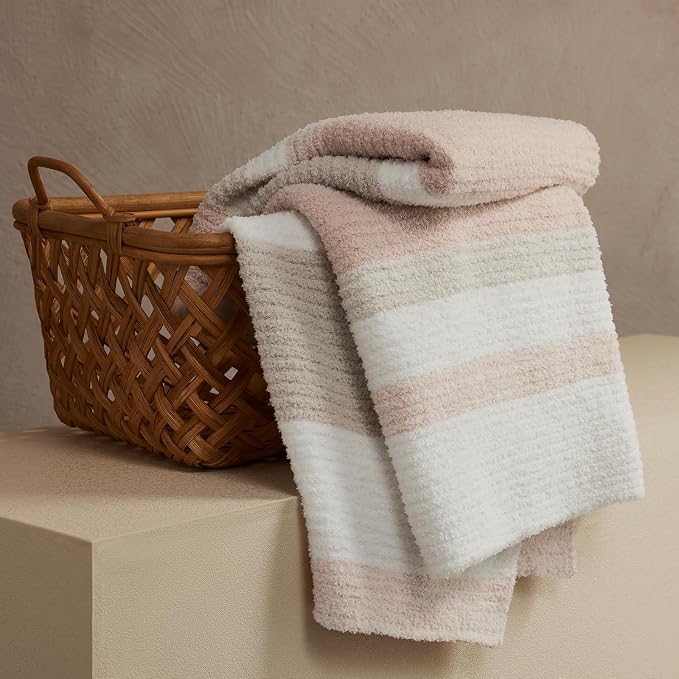 Soft Striped Throw Blanket for Couch, Cozy Warm Knitted Blankets | Lightweight Fuzzy Travel Warm Decor for Women, Mom, Girls, Sofa, Chair, 50x60in, Pink Khaki