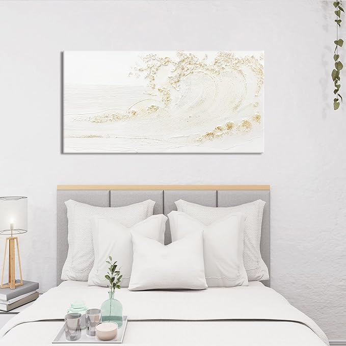 Canvas Wall Art Decor White Wall Art Silent Waves With Gold Canvas Art Wall Decor Wall Art Painting Decorations Artwork Wall Art Prints For Room Living Room Bedroom Office Decor 20x40 Inch