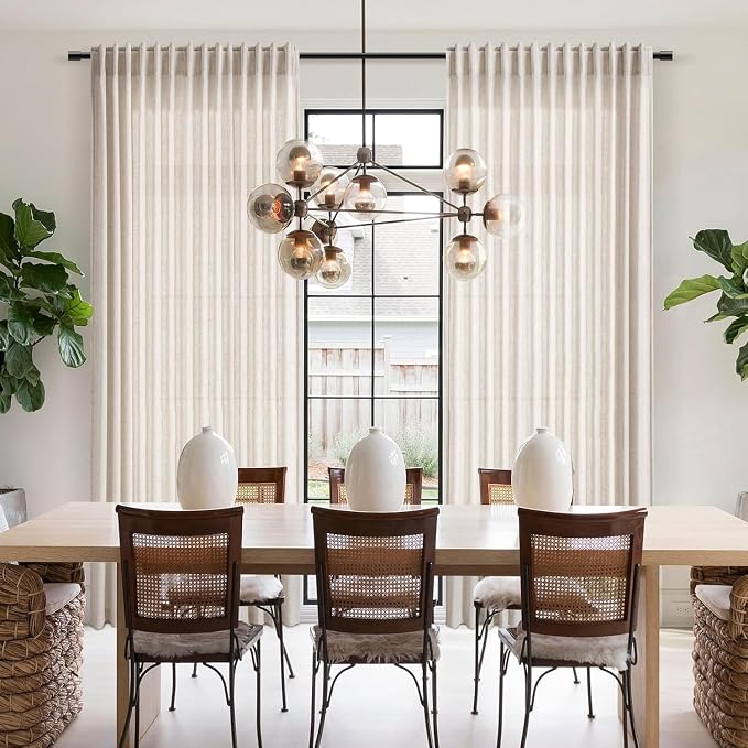 102 Inch Linen Curtains for Living Room Beige Privacy Semi Sheer Curtains Back Tab and Rod Pocket Farmhouse Linen Blend Curtain for Bedroom Office Large Window 70x102,2 Panel