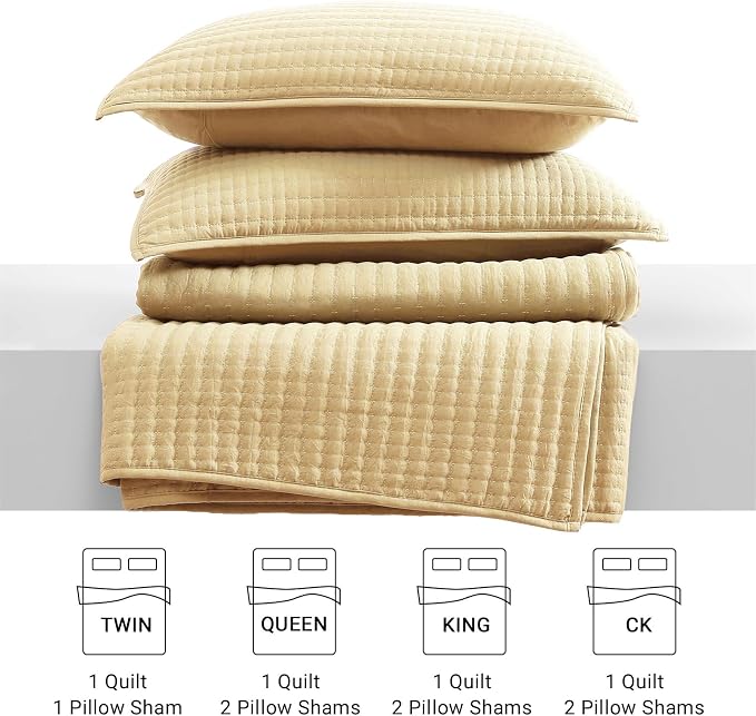 WRENSONGE King Size Quilt-Lightweight Bedspreads Yellow King Quilt Bedding | Soft Coverlet with 2 Pillow Shams for All Seasons, Suitable for Bed, Couch, 3 Pieces, 106"x94"