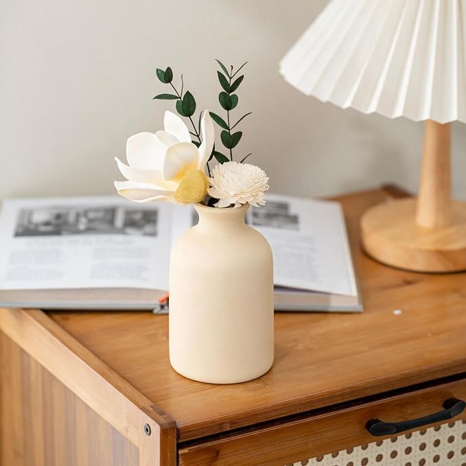 Small Ceramic Vase Set of 3,Modern Boho Farmhouse Flowers Vases | Decorative Vase for Dried Flowers,Pampas Grass,Home Decor,Shelf,Bathroom,Centerpiece for Entryway Table Distressed