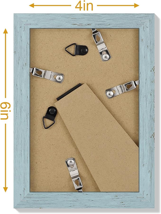 Vittanly 4x6 Picture Frames Set of 9, Wall & Tabletop, Rustic Blue | Display Pictures 3.5x5 with Mat or 4x6 without Mat, Small Photo Frames, Engineered Wood with Shatter Resistant Plexiglass