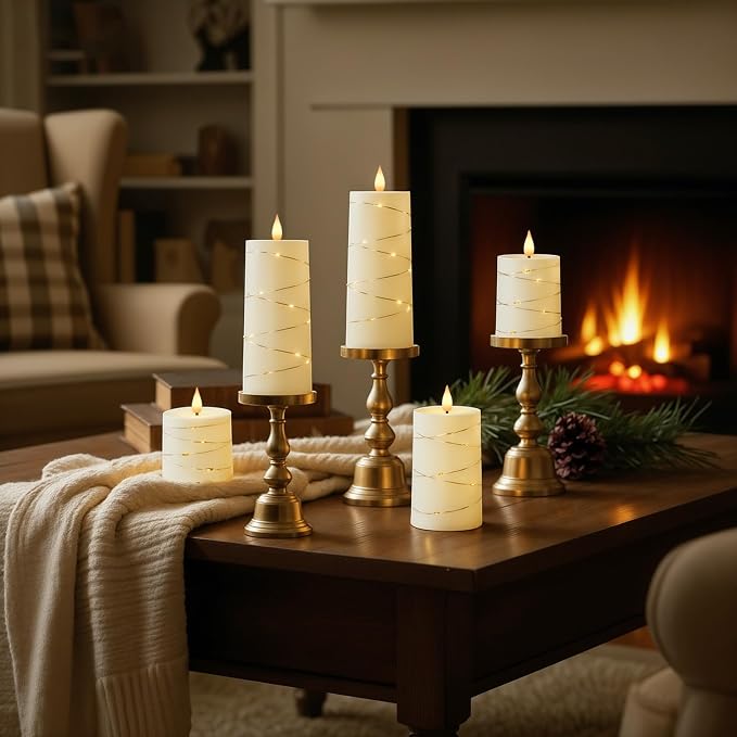 Raycare Ivory Flameless LED Pillar Candles Battery Operated Remote Timer