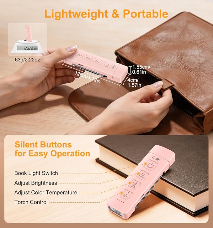 Gritin 2026 Gen 2 Rechargeable Book Light,2-in-1 Reading Light & Flashlight