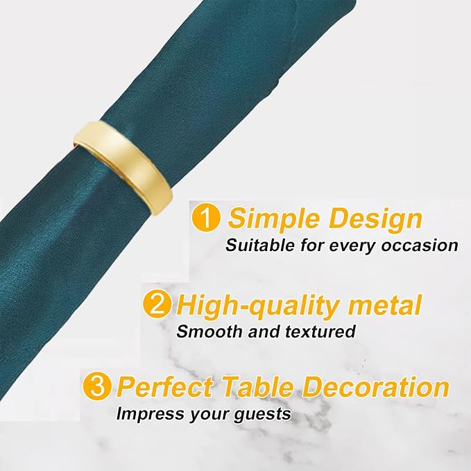 8 Pcs Matt Gold Napkin Rings - Metal Napkin Ring(Semicircle) | Stainless Steel Napkin Rings for Table Settings Wedding Christmas Party Dinner Table