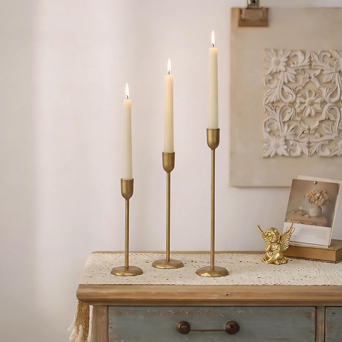 Perfnique Brass Candlestick Holders Set of 6 - Antique Gold Iron Candle Holders for Christmas, Birthday, Wedding, Party, Dining Table, Fireplace Mantel Decor (Gold)