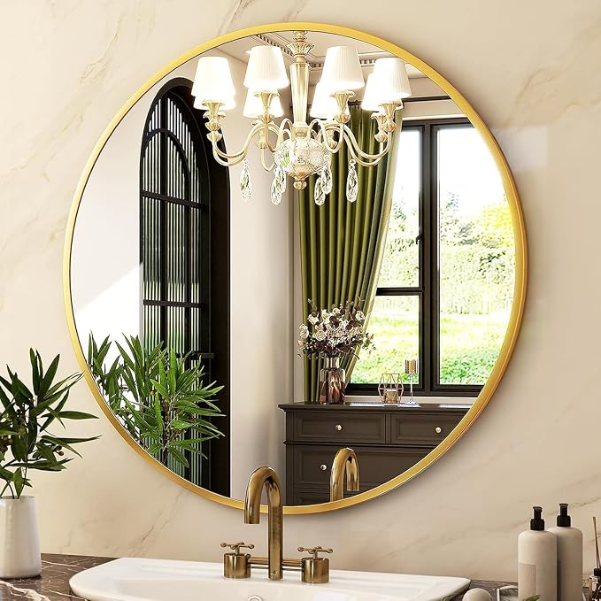 HARRITPURE Round Mirror 36 Gold Wall Mounted Circle Mirrors | Vanity Mirror with Aluminum Alloy Frame, Modern Decoration for Bathroom, Living Room, Vanity, Bedroom, Entryway