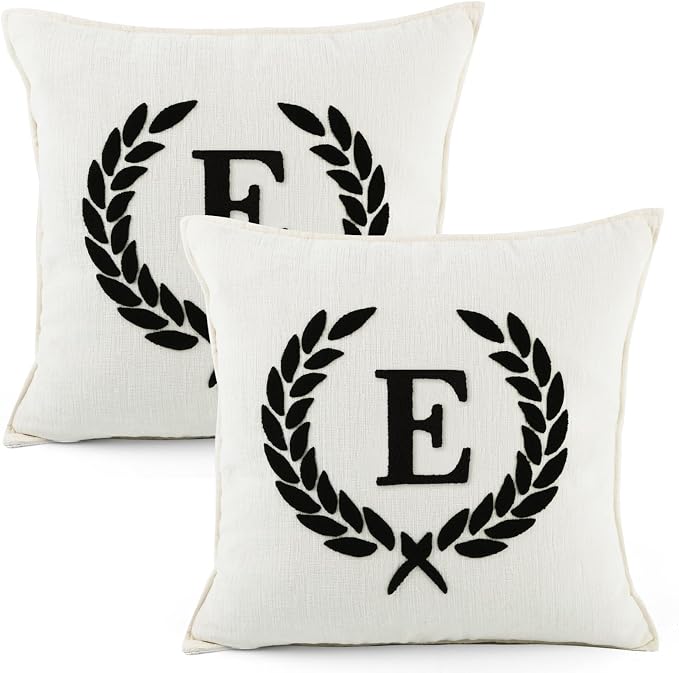 Pack of 2 Chenille Initials Pillowcases 18x18 inch Cream White