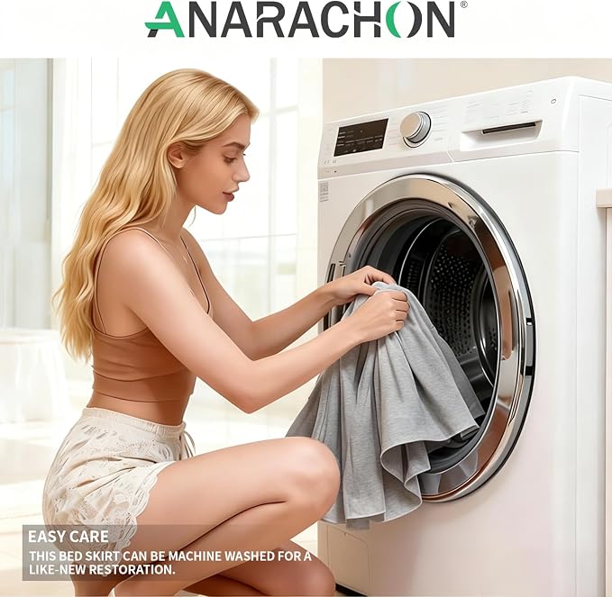 ANARACHON Full Bed Skirt, Elastic Wrap Around Bed Skirt Full Size, Bed Skirts for Adjustable Bed, Easy Fit with 14" Drop Length Tailored Drop Dust Ruffle (Grey)