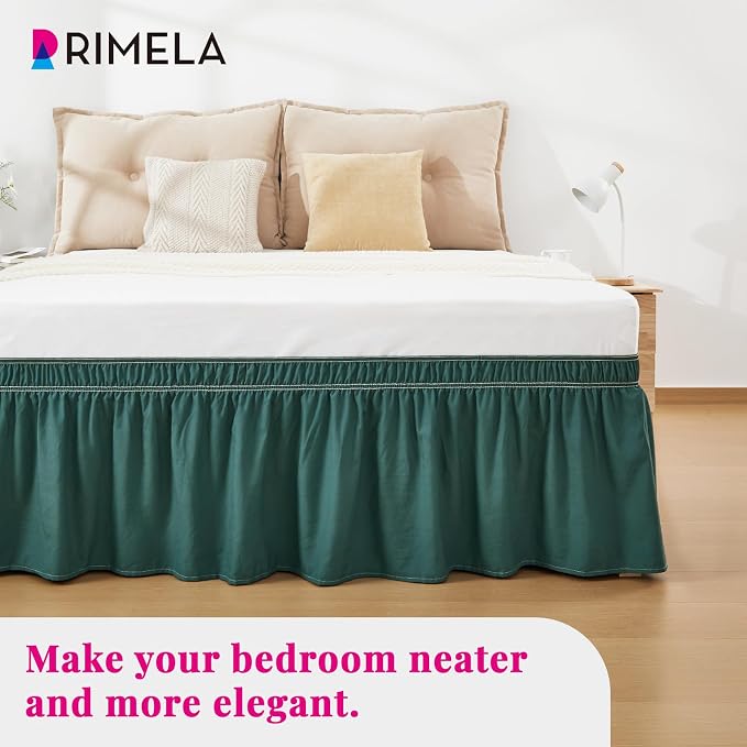 Emerald Green Queen Bed Skirt 15 Inch Drop Elastic Wrap Around Ruffle