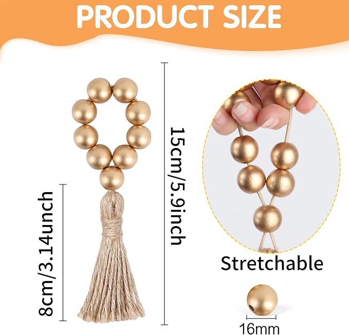 Meplait 6 Pack Wooden Bead Napkin Rings, Boho Farmhouse Table Decor, Gold | Wooden Napkin Rings, Stretchable Napkin Ring Holders, for Wedding Banquet Holiday Party Family Dinner