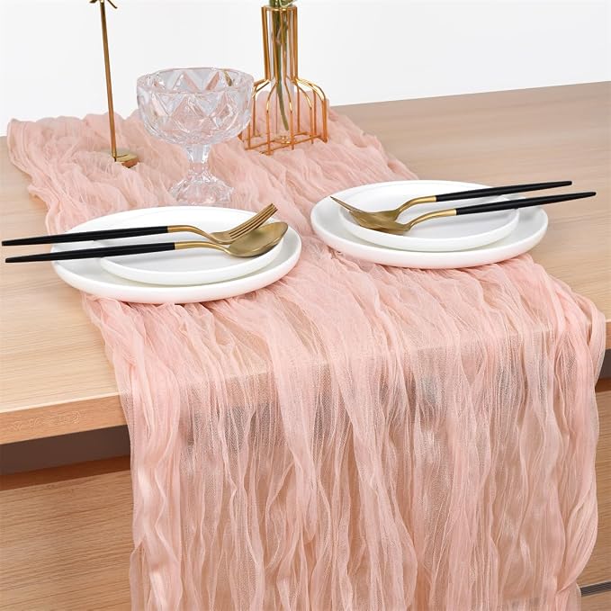 Peach Cheesecloth Table Runner Cheese Cloth Wedding Birthday Party Decor | 10Ft Summer Rustic Boho Gauze Farmhouse Bridal Baby Shower Holiday Dining Tea Party Home Table Decorations 4 Pack