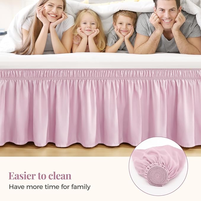 Baby Purple Bed Skirt Queen Size 15" Drop, Elastic Wrap Around Bedskirt | Solid ruffled, Wrap-around/elastic, Wrinkle & Fade resistant, with Adhesive Strips, Gift Packed, Machine Wash/Tumble Dry/Iron