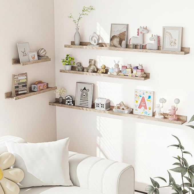 Heimlove Picture Ledge Shelf, Floating Shelves Set of 2, 31.5Inches Picture Shelf for Wall with Ledge, Kids Bookshelf Wall Mounted for Living Room Bedroom Decor Books Photo Frames - Gray