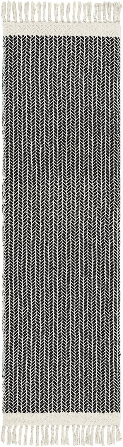 Lahome Boho Bathroom Runner Rug, 2x7 Washable Hallway Runners Black | Woven Cotton Runners with Tassels, Farmhouse Indoor Door Mats, Low Pile Lightweight Carpet for Laundry Room Entryway Decor
