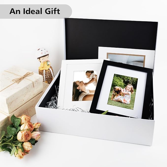 Golden State Art 11x14 Picture Frame Black,Solid Wood&Real Glass,Mat 8x10