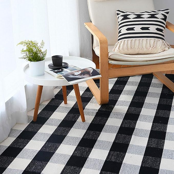 Large Black and White Plaid Area Rug for Living Room/Kitchen/Dinning Room, 67''x90''