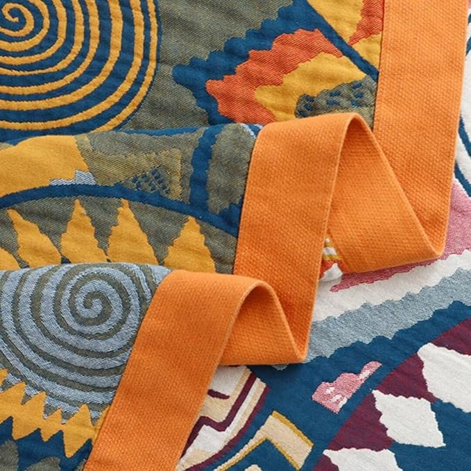 Boho Throw Blanket for Bed 100% Cotton Bohemian Blankets Ultra Soft Woven Muslin Decorative Blankets All Seasons Vintage Quilt Knitted Blanket for Sofa Chair (Colorful, 90"x98")