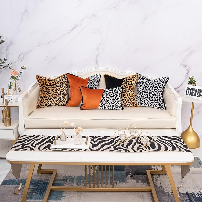 Yangest Black Square Pillow Cover Cut Velvet Zebra Print Cushion Cover Luxury Modern Pillowcover for Couch Living Room Bedroom,18x18 Inch