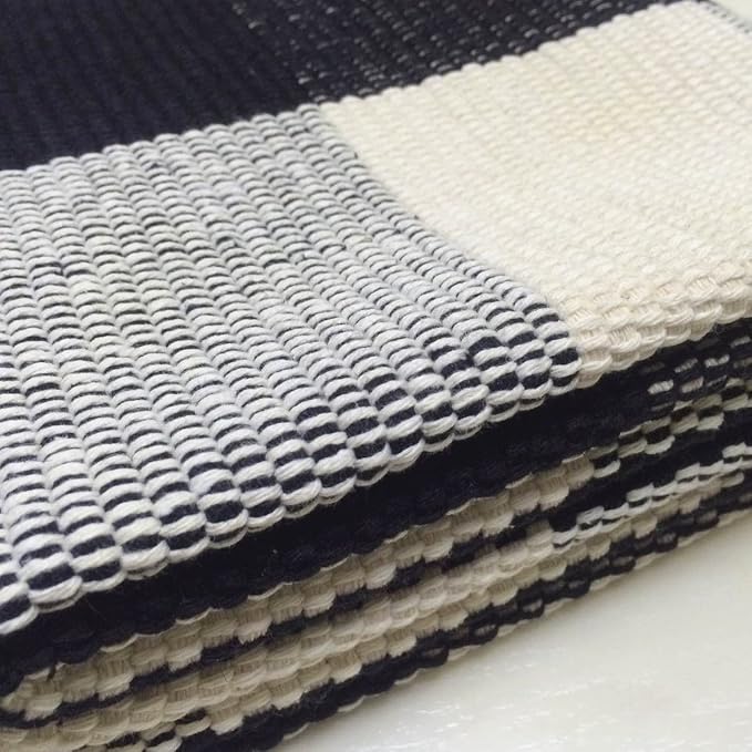 Ukeler Plaid Rugs Black and White Rug Cotton Hand-Woven Buffalo Check Rug for Front Porch Washable Kitchen Rugs and Mat, 51.2''×23.6''