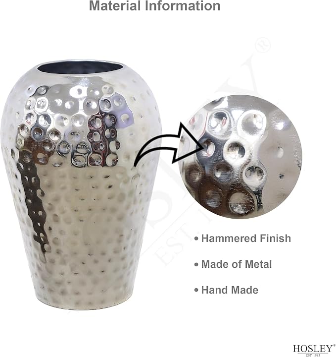 Hosley 10 Inch High Hammered Iron Vase - Handcrafted by Artisans Using Centuries-Old Hammer Pattern Techniques for Floral Arrangements Rustic Charm and Cultural Richness in Your Home Decor Embrace