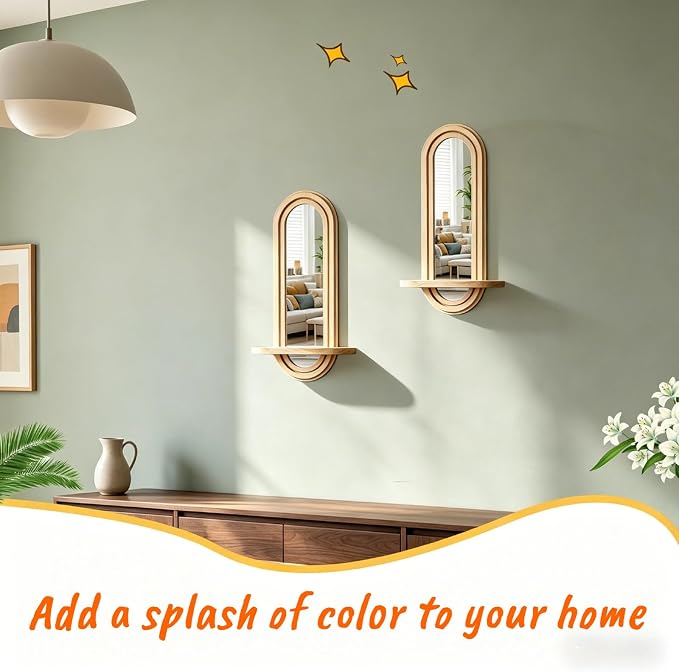 Wooden wall-Mounted Decorative Mirrors, Bohemian Style, with Acrylic Mirror Surfaces, Perfect for Home Decor, Set of 1(13.58''x4.52'')