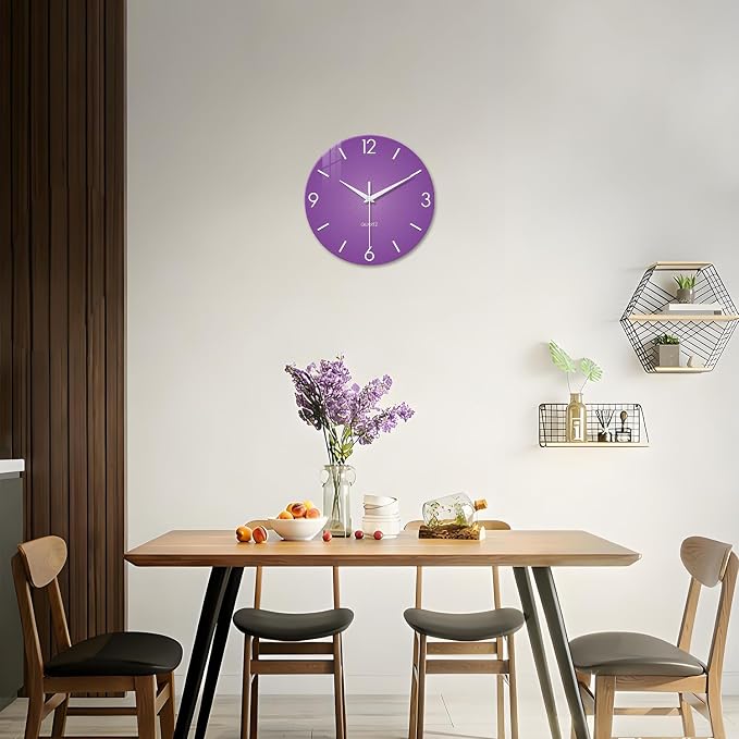 XFM Large Purple Wall Clock for Women Girls Bedroom 20 Inch | Silent Non-Ticking Battery Operated Modern Simple Minimalist Decorative for Living Room Kitchen Home Office