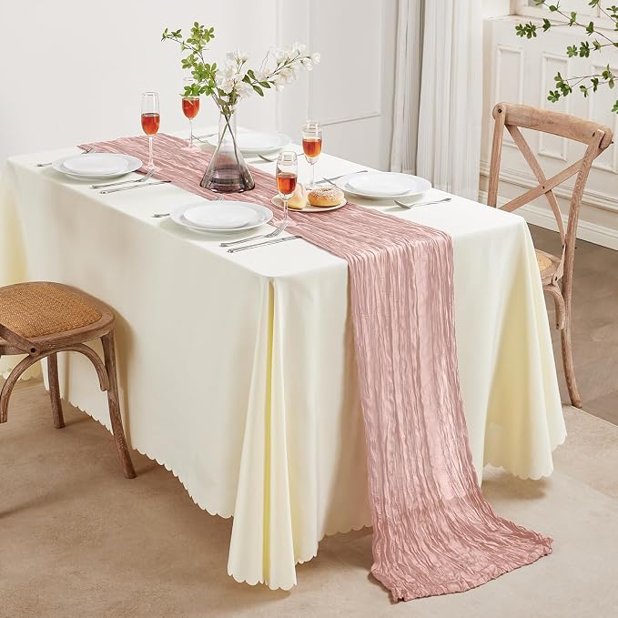 6 Pack Dusty Pink Cheesecloth Table Runner 35×120 Inch Fall Boho Home Decor | Rustic cheese cloths Sheer Gauze for Wedding Bridal Baby Shower Birthday Party Table Decor Halloween Thanksgiving Christmas